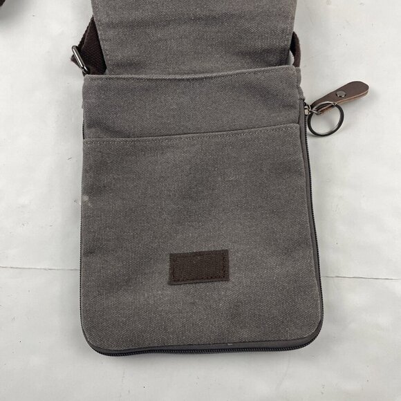 Sechunk Travel Crossbody Shoulder Bag Gray Canvas Front Flap Multiple Pockets - Picture 5 of 11